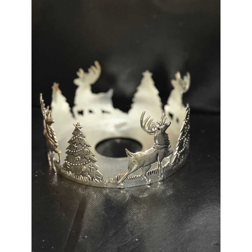 International Silver Company Silverplated Candle Holder Reindeer Christmas Trees